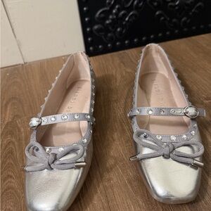 Elegant Silver Studded Flats with Bow